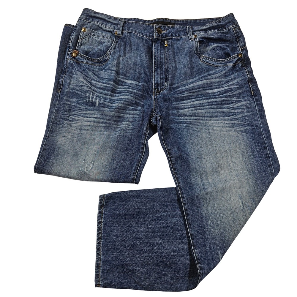 Seven 7 Mens Blue Distressed Straight Leg Denim Jeans 40x30 RN 91062